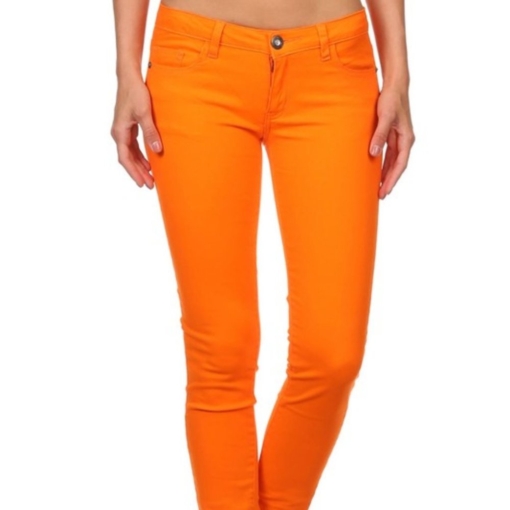 SOLID MID RISE SKINNY SLIGHTY FADED JEANS PANTS